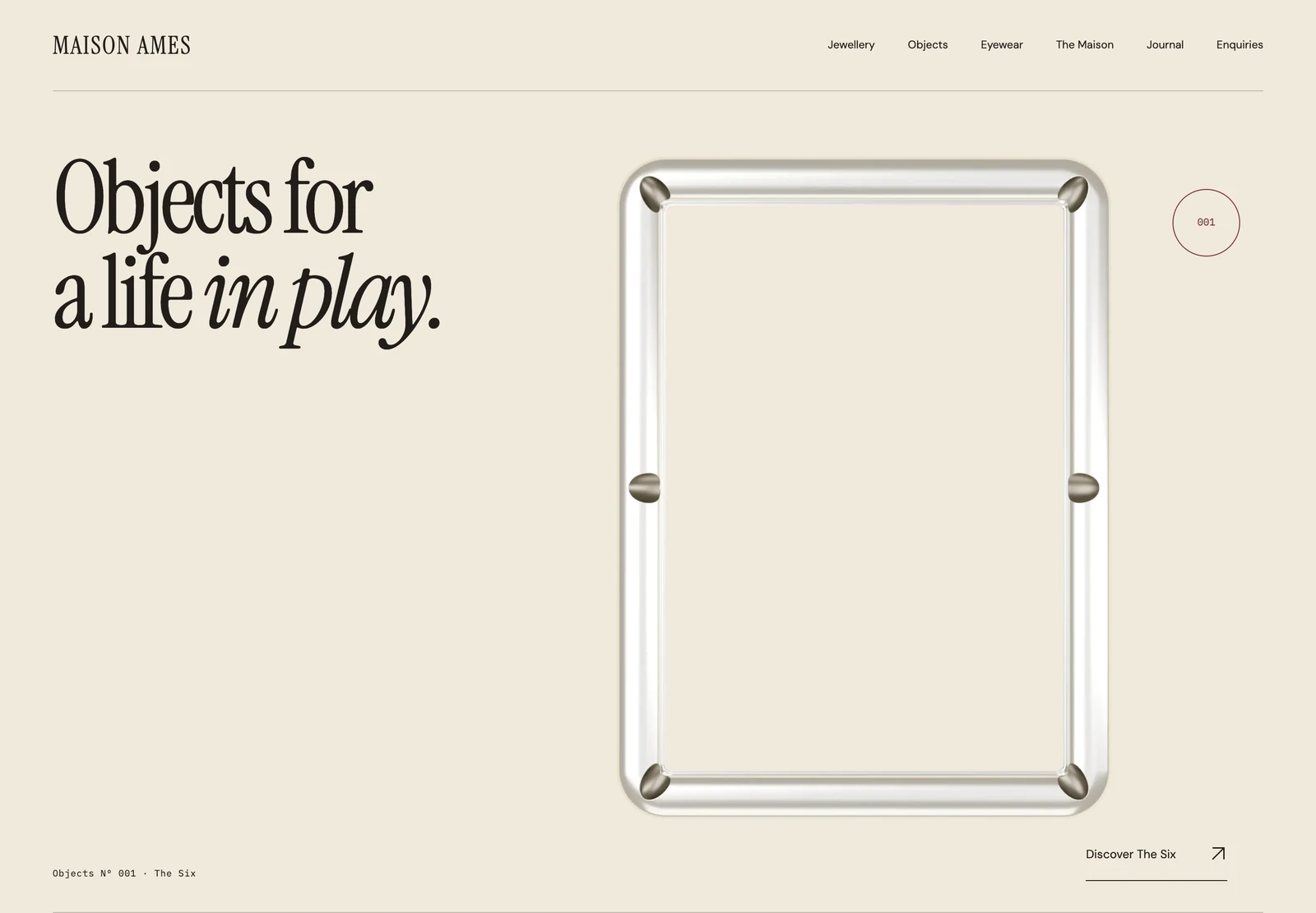 Maison AMES website; digital product visualisations on desktop