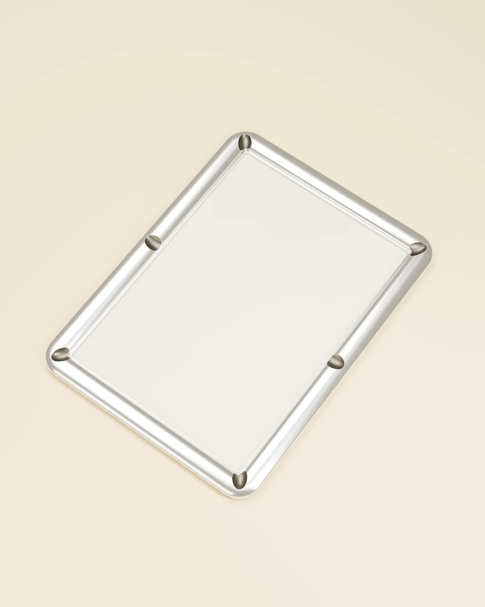 The Six frame in polished silver-tone, viewed at an angle